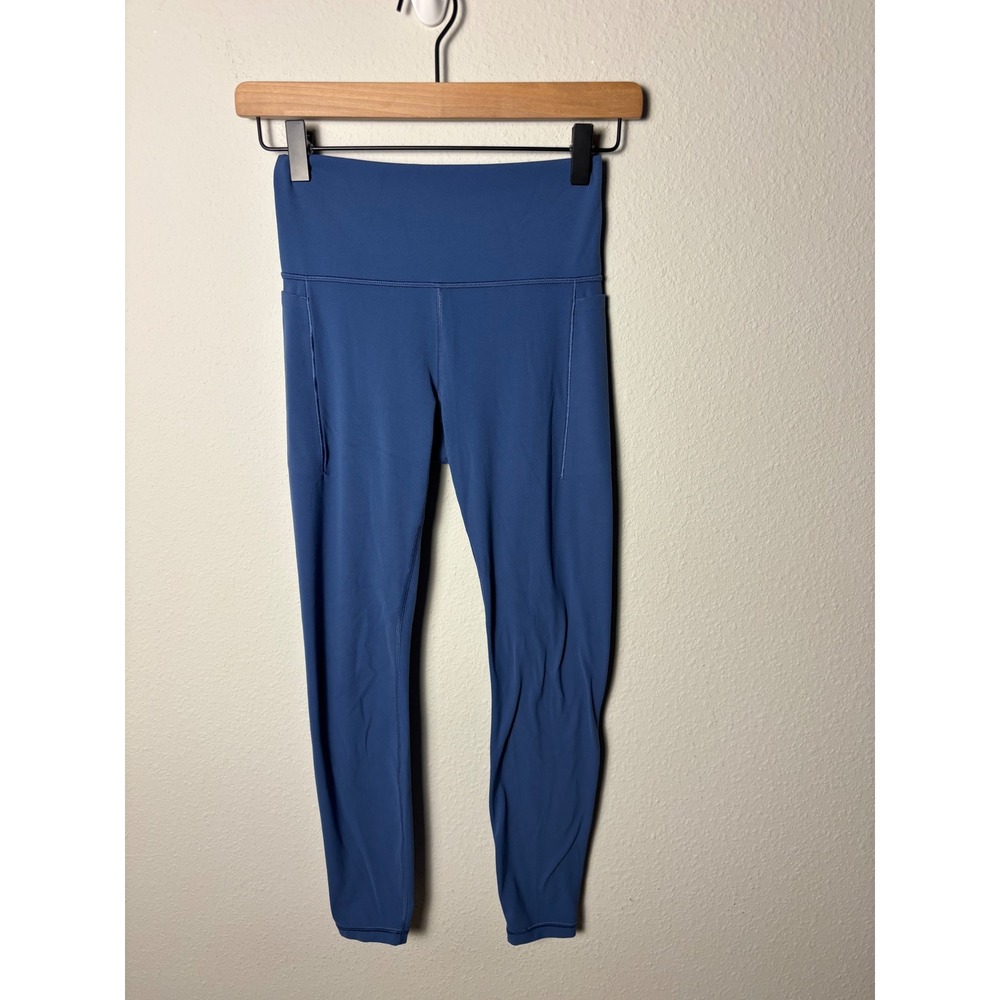 Athleta Transcend Stash Tight High Rise Leggings Blue Small Pockets Yoga Workout